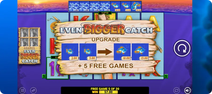 Bigger-Catch-Upgrade-Bonus im Fishin Frenzy Even Bigger Catch Slot