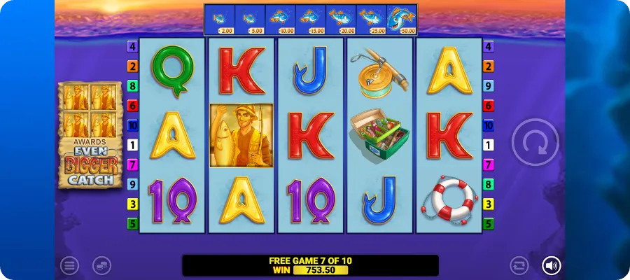Feature-Flow-Übersicht im Fishin Frenzy Even Bigger Catch Slot