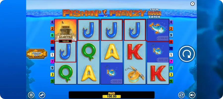 Gameplay-Screenshot des Fishin Frenzy Even Bigger Catch Slots
