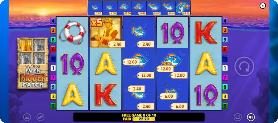 Multiplikator-Wild x5 im Fishin Frenzy Even Bigger Catch Slot