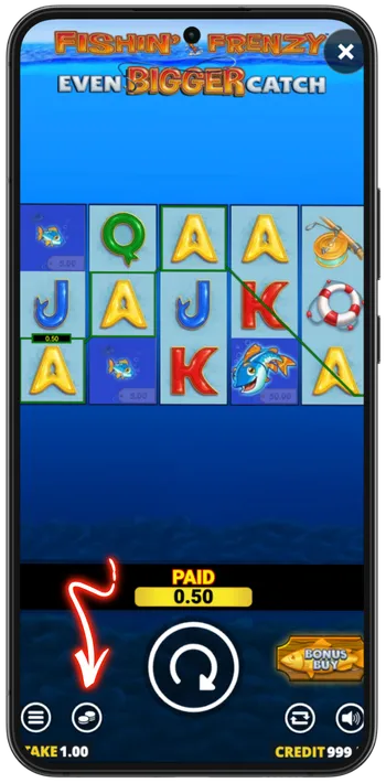 Einsatz-Einstellungen im Fishin Frenzy Even Bigger Catch Slot